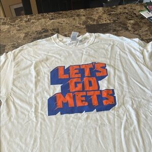White Let's Go Mets Graphic Tee